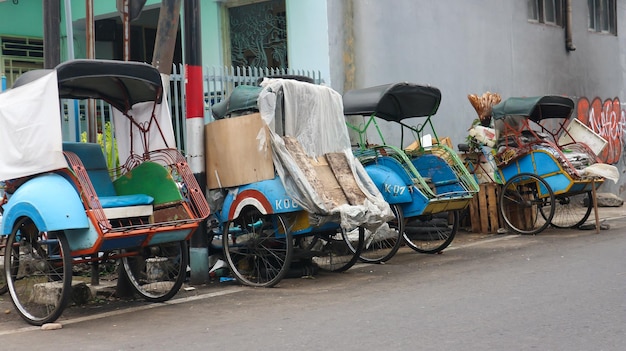 Becak rickshaw is a traditional vehicle in Indonesia