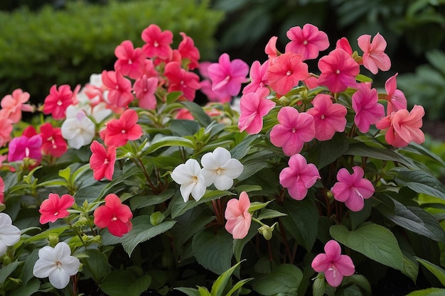 Photo a bed of blooming impatiens in the garden