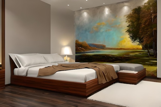 Bed room for a newly couple married paintings on wall above bed artistic walls