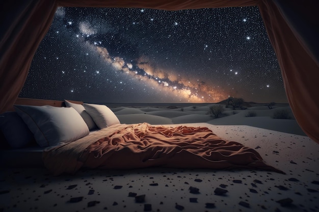 Bed and starry sky Creative design concept Ai generation