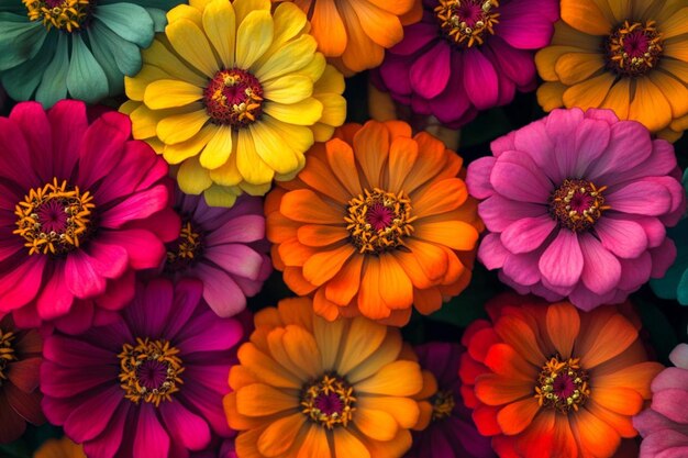 Photo a bed of vibrant zinnias in all shades of the rai