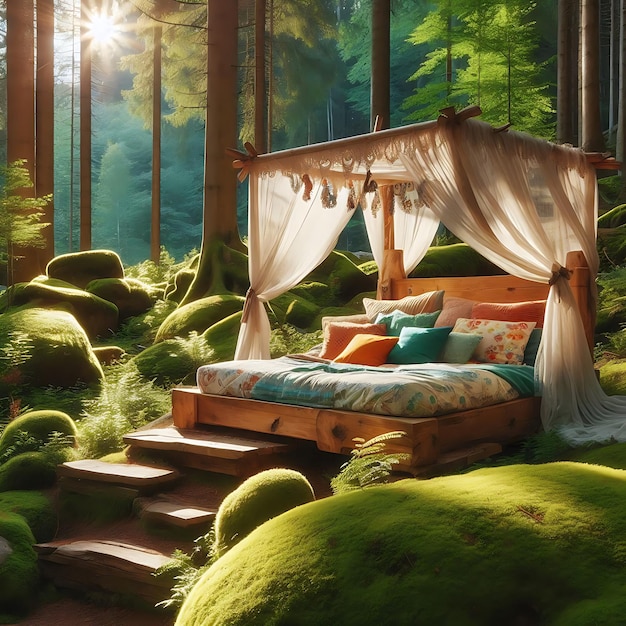 a bed with a canopy that says quot the name of the word quot on it