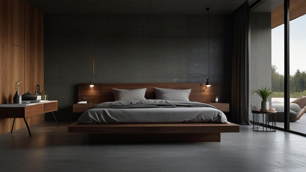 a bed with a white comforter and a wooden headboard