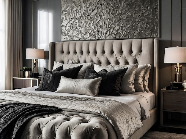 Photo a bed with a white headboard and a gray headboard