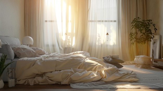 a bed with white sheets and a book on it