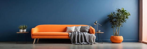 Bedand benchagainst orange and bluewall