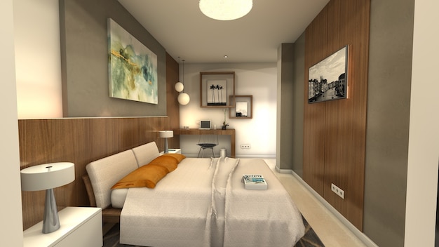 BEDROOM OF CONTEMPORARY DESIGN WITH OAK WOOD