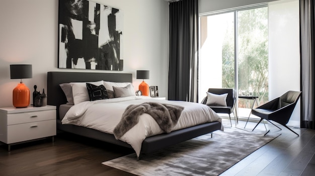 Bedroom decor home interior design Modern Contemporary style with Oversized Artwork decorated with Glass and Metal material Generative AI AIG26