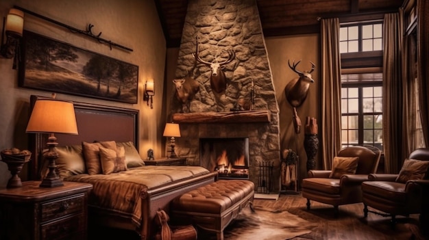 Bedroom decor home interior design Traditional Rustic style