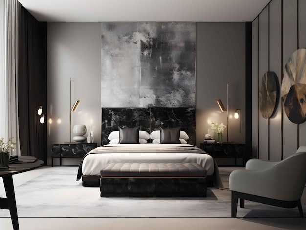 Bedroom design with painting and decorative wall generative ai art