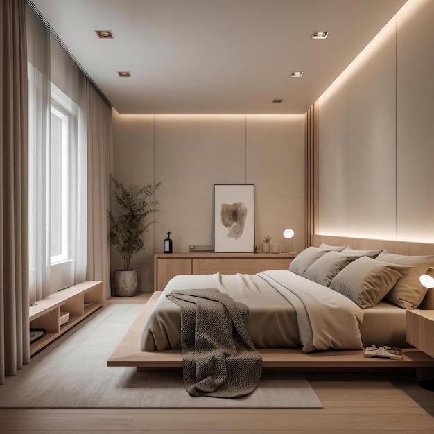 Bedroom interior architecture features a minimalist style