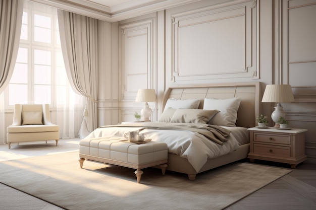 Bedroom interior beige tones design