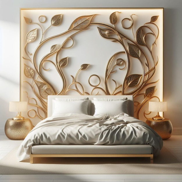 bedroom interior mocup gold matte frame