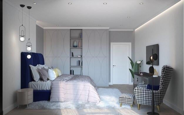 bedroom interior visualization 3D illustration cg render