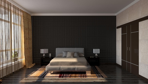 bedroom, interior visualization, 3D illustration