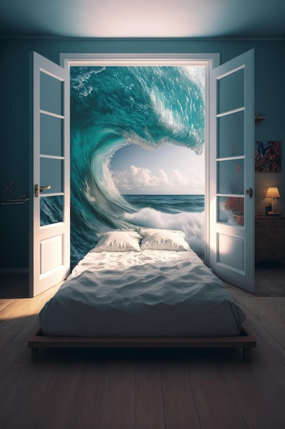 Bedroom is melting by water Beautiful illustration picture Generative AI