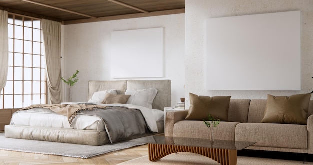 Bedroom japanese minimal styleModern white wall and wooden floor room minimalist