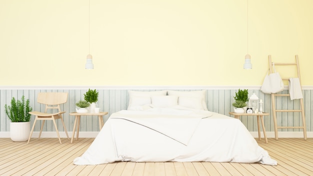 Bedroom and living pastel design - 3d Rendering