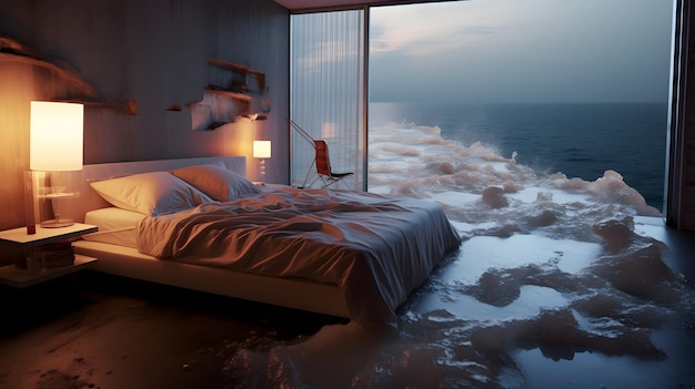 bedroom melting into the ocean