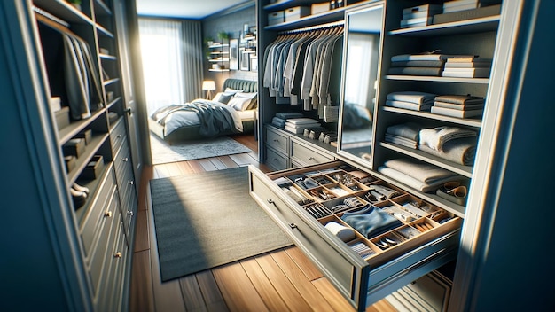 Bedroom and wardrobe drawers for dressing AI Generate image