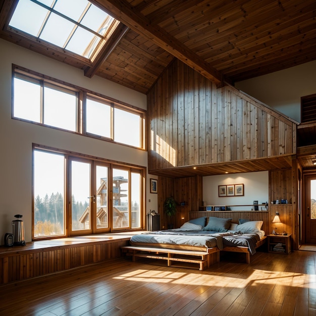 a bedroom with a bed and a window that has the sun shining through it