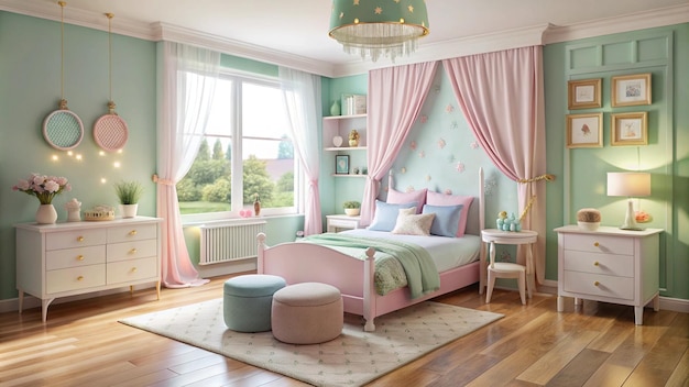 a bedroom with a pink bed and a pink and blue bed