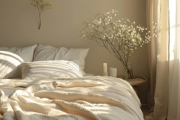 Bedroom with Soft Textiles and Minimalist Decor Soft textiles minimalist decor and clean lines Cozy and simple