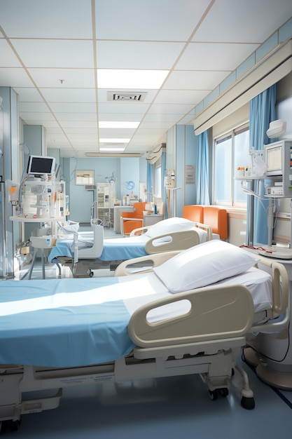 Beds in the hospital room