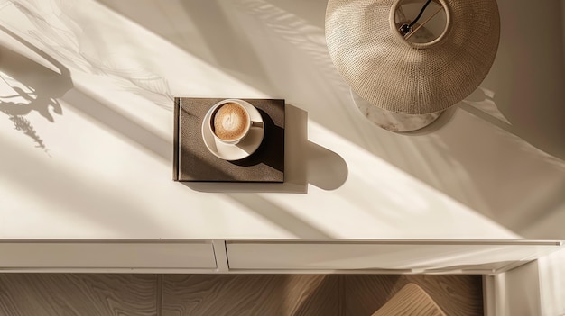 a bedside table adorned with a notepad a steaming cup of coffee and a softly glowing table lamp embodying the essential elements of a tranquil morning routine