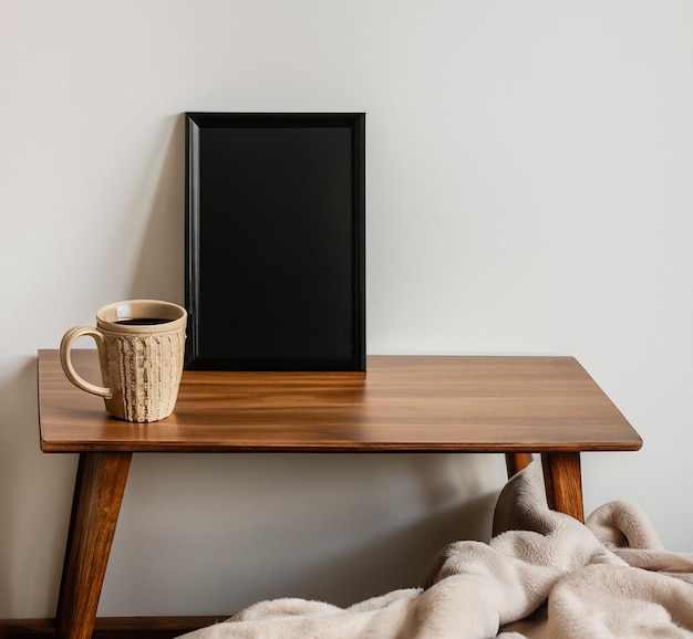 bedside table with photo frame with vintage table