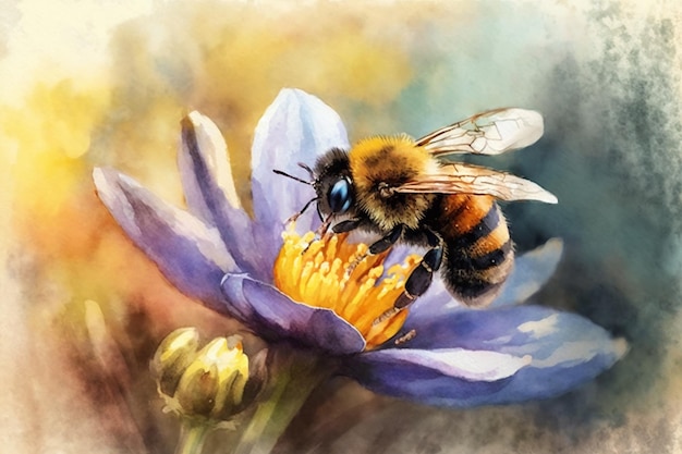 A bee on a blue flower