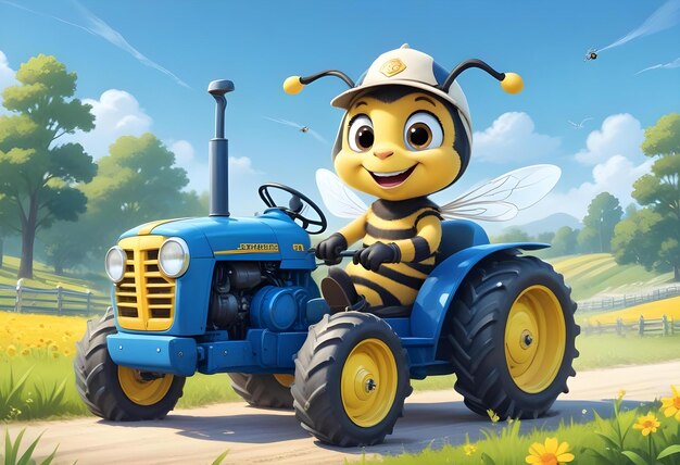 Photo a bee on a blue tractor with a bee on the front