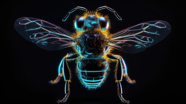 Bee Close up on neon Lights Background