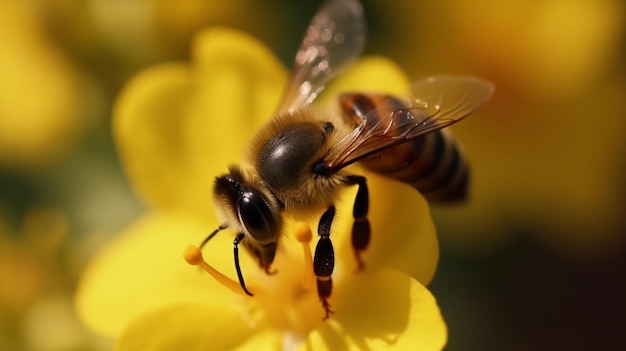 A bee collects pollen on flowers generative AI