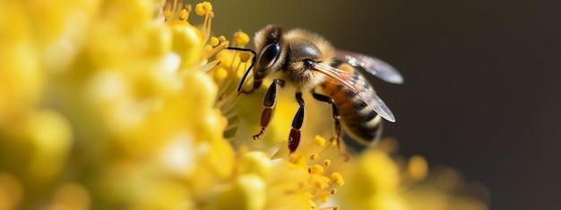 A bee collects pollen on flowers generative AI