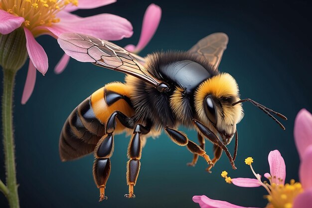 A bee collects pollen from a flower generative ai