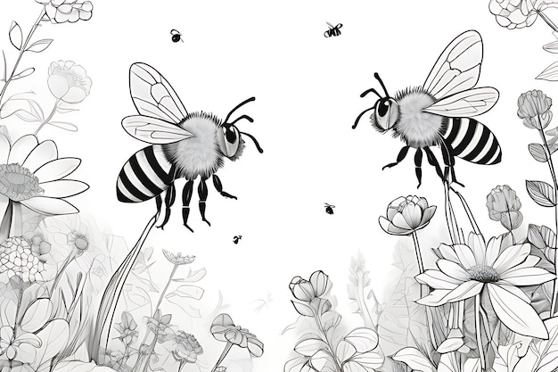 Bee coloring book for kids vector illustration