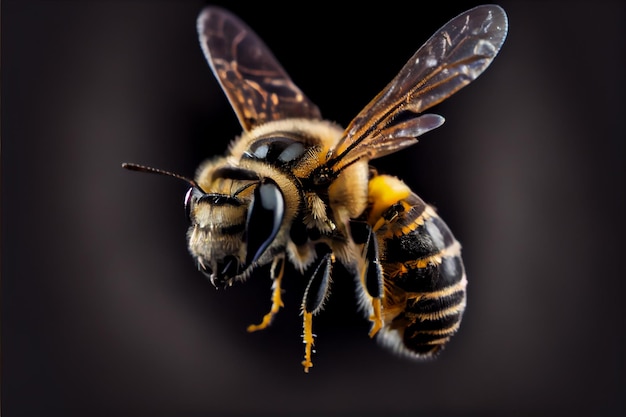 A bee flies in the air close up Generative AI