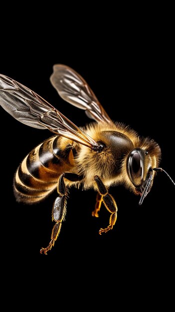 Bee in Flight on Transparent Background