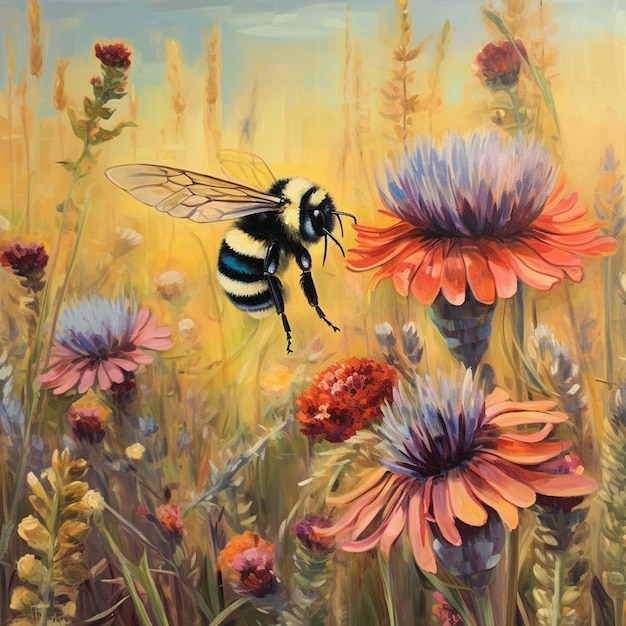 Bee on flower drawing art