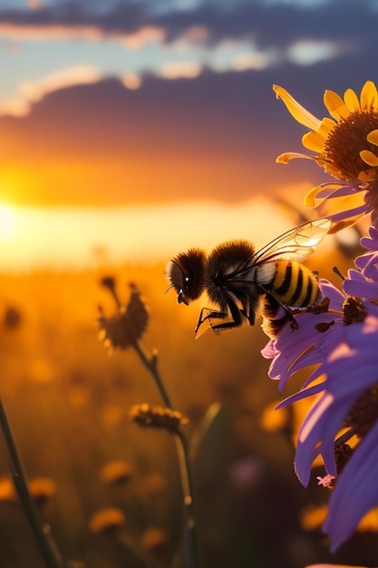 bee on flower in morning