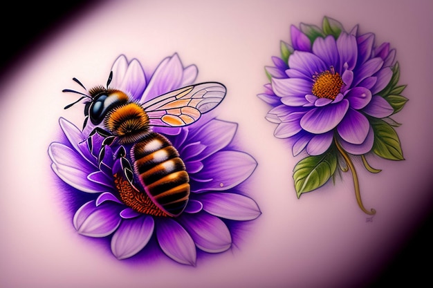 A bee on a flower tattoo