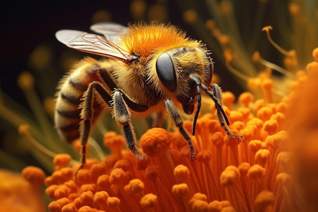 A bee on a flower with orange petals