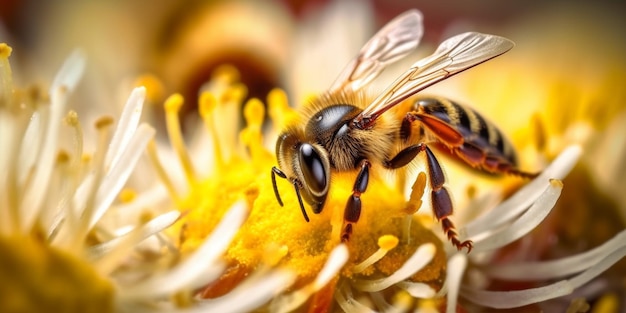 A bee on a flower with a yellow flower