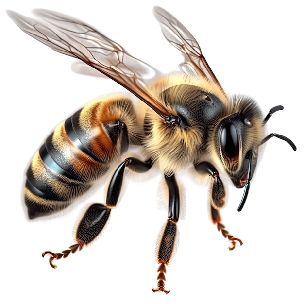 Bee flying closeup Transparent isolated background AI