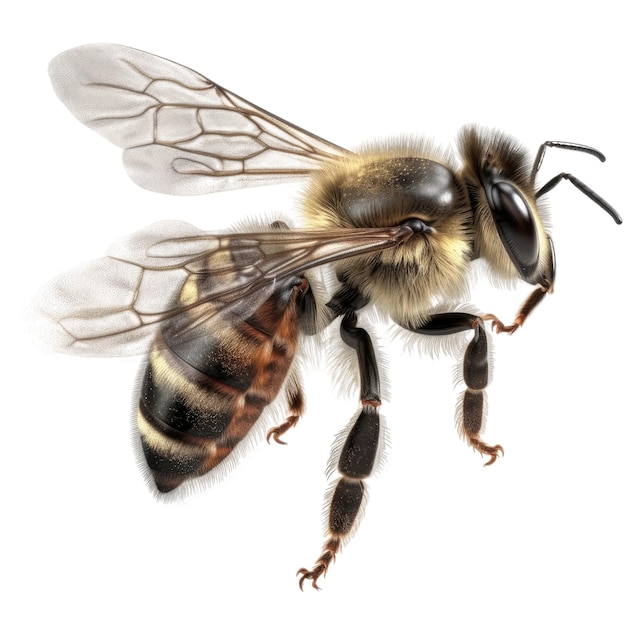 Bee flying closeup Transparent isolated background AI