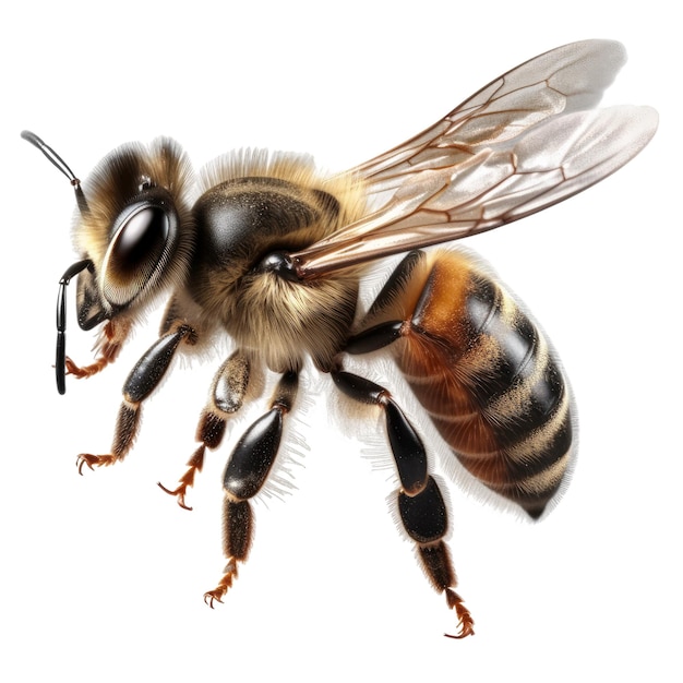 Bee flying closeup Transparent isolated background AI