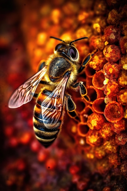 A bee on a honeycomb with the word bee on it