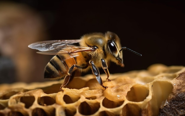 A bee on a honeycomb with the word honey on it