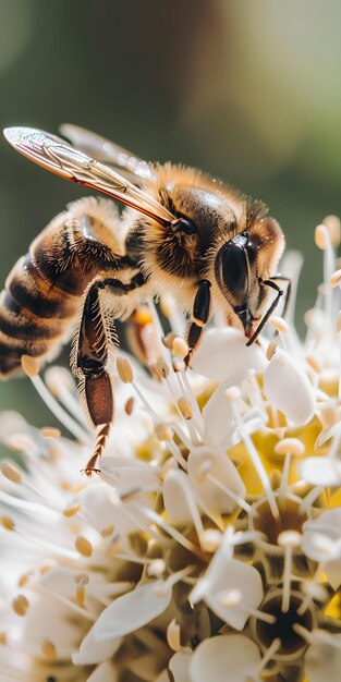 a bee is eating nectar from a flower